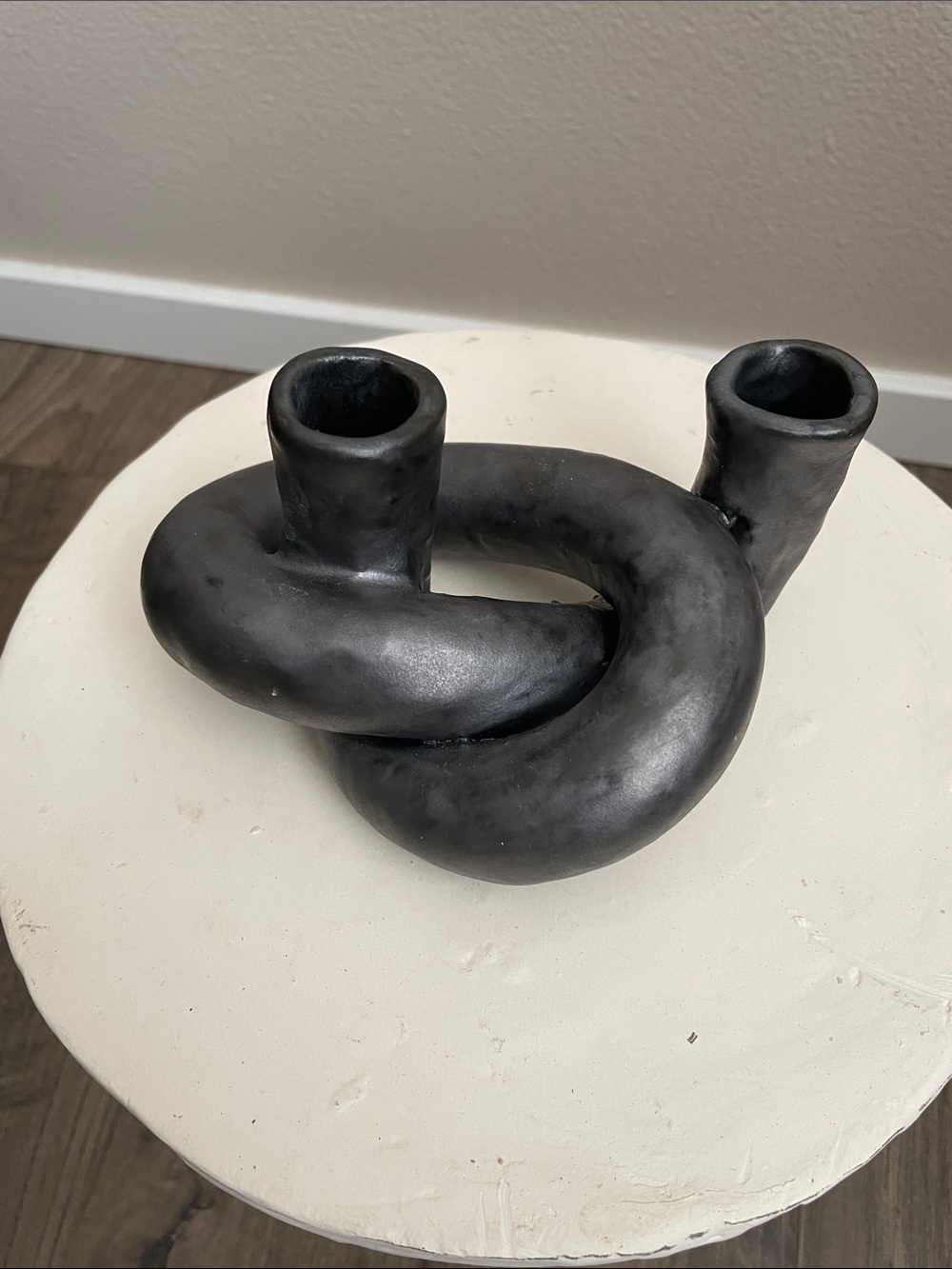 Modern Black Ceramic Knot Taper Candle Holder